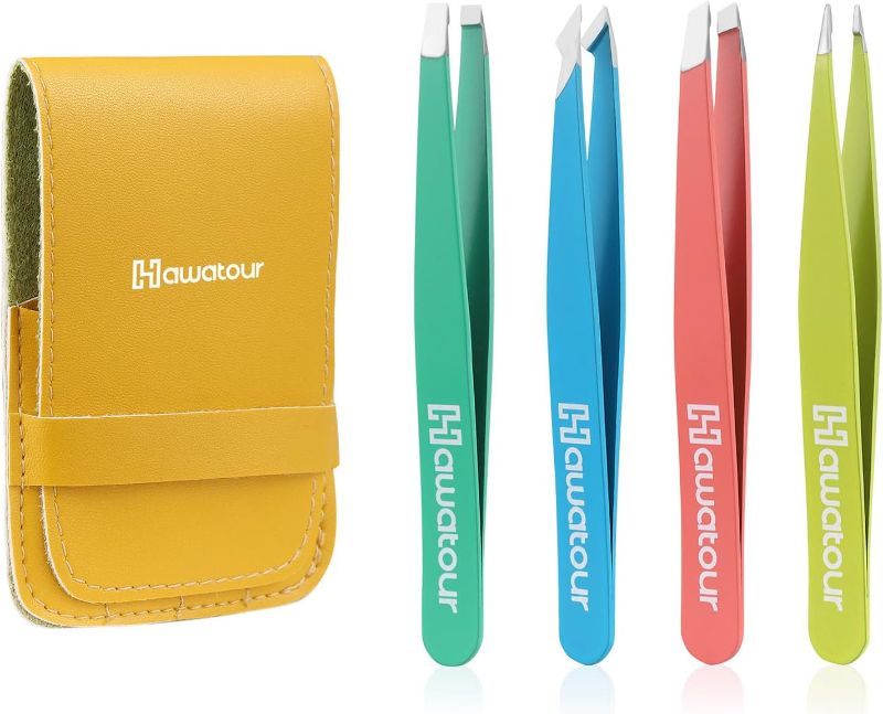 Photo 1 of HAWATOUR Tweezers Set, 4Pcs Eyebrows Tweezers