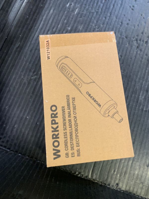 Photo 1 of WORKPRO 4V Electric Screwdriver, Rechargeable Cordless Screwdriver Set with 35 Bits, Extension Rod, USB Charging Cable in Carrying Case, LED Light, Black Gray