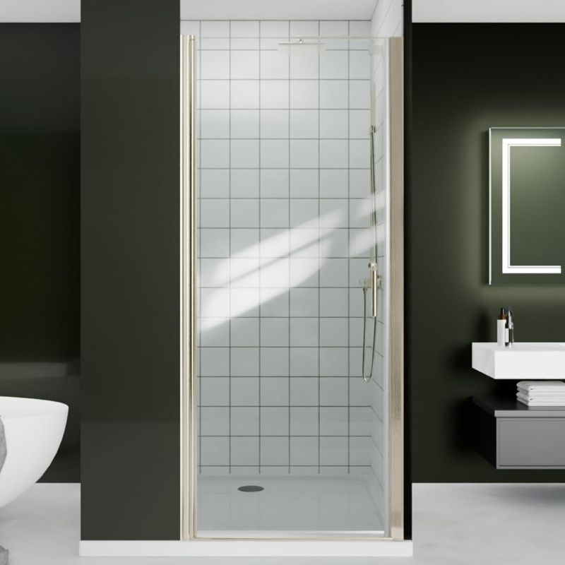 Photo 1 of Pivot Frameless Shower Door, 32"-33.9" W x 72" H, Pivot Swing Shower Doors with 1/4" Clear Tempered Glass Panel, Brushed Nickel Finish