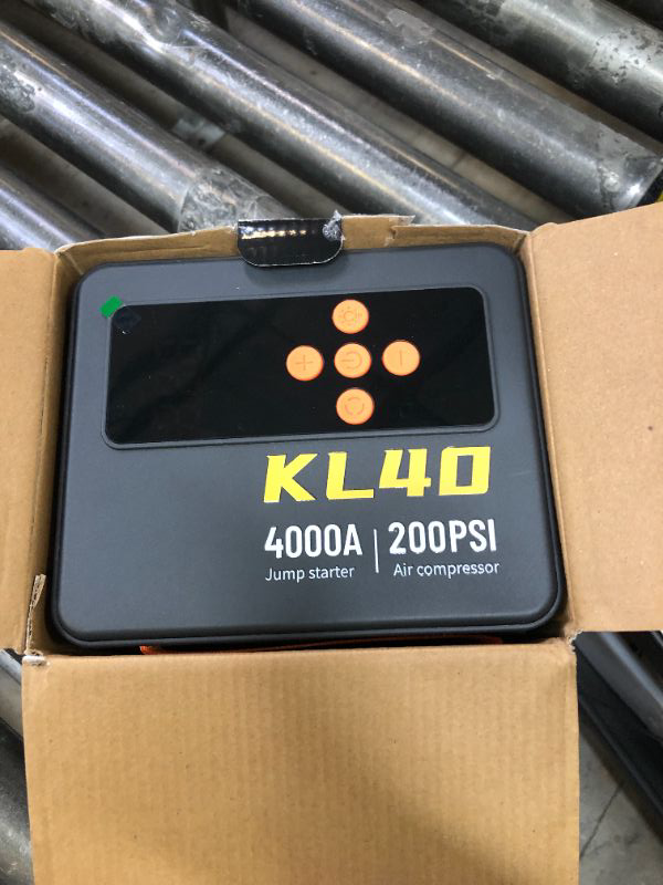 Photo 1 of Pskikkp KL40 Jump Starter, Tire Inflator Portable Air Compressor, 4000A Peak 200PSI & 4X Faster, 26000mAh 12V Car Battery Jump Starter (9L Gas/7L Diesel), Portable Tire Inflator For Car, E-Bike(Black)