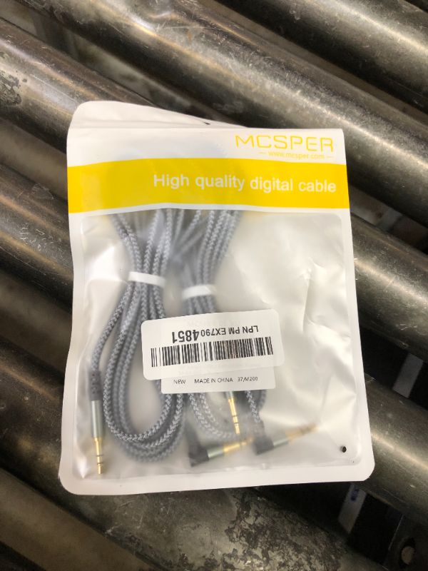 Photo 1 of 2 Pack Aux Cable, 6.6ft/2M TRS Auxiliary Cables 90 Degree Right 3.5mm Nylon Braided 1/8 AUX Cord for Car Compatible with Stereos, Speaker, iPod iPad Smartphone, Headphones Sony,Echo Dot,Beats- Grey