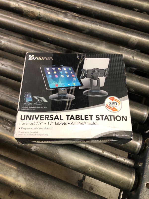 Photo 1 of Premium 360° Rotating Tablet Stand for Desk – Adjustable Tablet Holder for 7.9” to 13” Devices, Swivel Weighted Base, Sturdy Black Metal iPad Stand for Office, Home, and Retail Display
