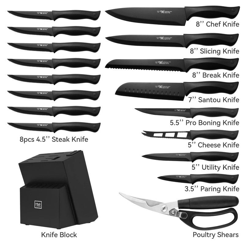 Photo 1 of HUNTER.DUAL Knife Sets for Kitchen with Block, HUNTER.DUAL 19 Pcs Kitchen Knife Set with Block Self Sharpening, Dishwasher Safe, Anti-slip Handle, Black