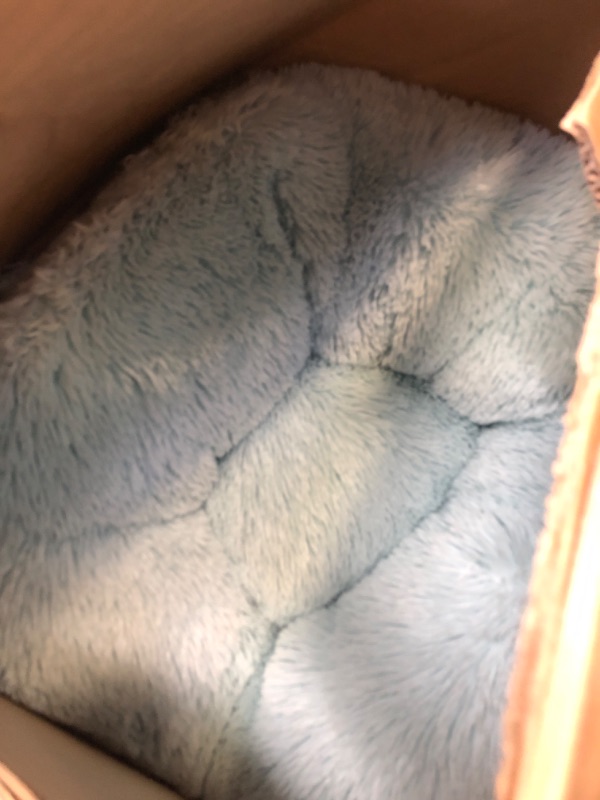 Photo 1 of Bedsure Calming Dog Bed for Small Dogs - Donut Washable Small Pet Bed, 23 inches Anti-Slip Round Fluffy Plush Faux Fur Large Cat Bed, Fits up to 25 lbs Pets, Aqua Blue