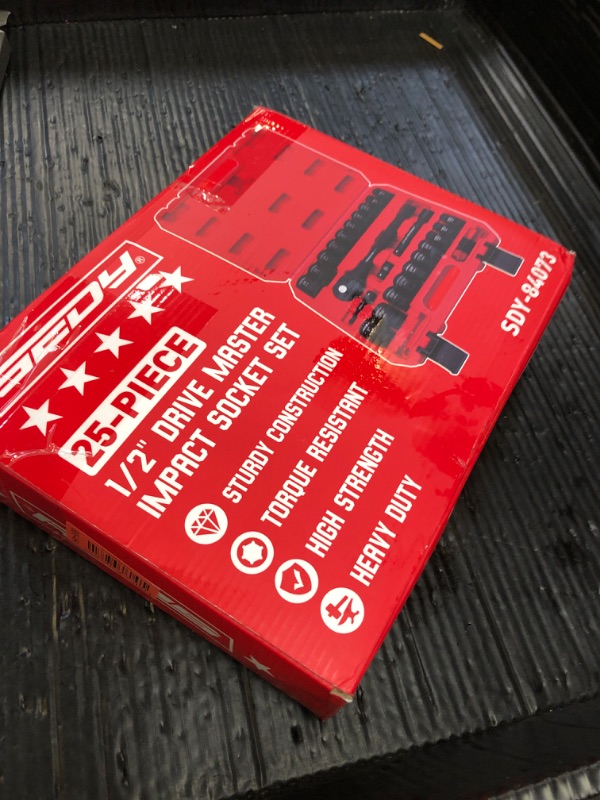 Photo 1 of 1/2" Drive Socket Wrench Set: 25-Piece SAE & Metric Impact Socket Ratchet Wrench Tool Set Socket Assortment with Storage Box for Repair Mechanic Garage