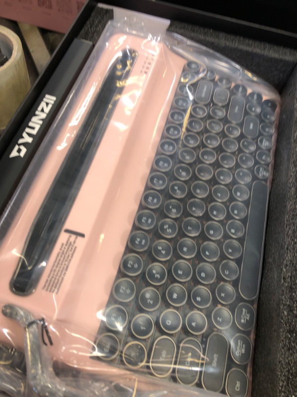 Photo 1 of YUNZII QL75 Wireless Typewriter Hot Swap Retro Mechanical Keyboard,Punk Round Keycaps,RGB Backlit QMK/VIA Programmable,Multi-Device Keyboard with 2.4GHz/Type-C/BT5.0 (Pink, Cocoa Cream V2 Switch)