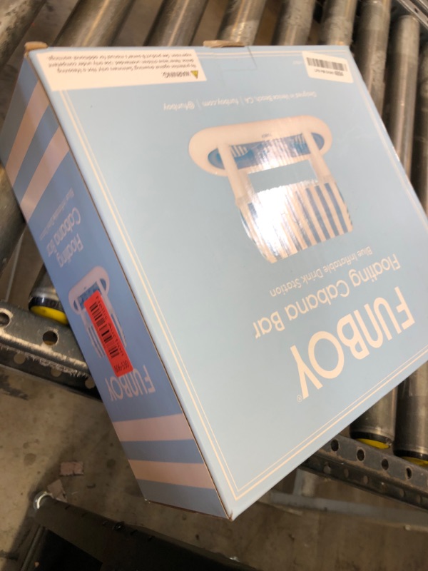 Photo 1 of FUNBOY Giant Floating Light Blue Cabana Stripe Drink Station, Removable Fabric Shade with Fringe, Perfect for Parties, Table-Top Decorations and in-Pool Refreshments.