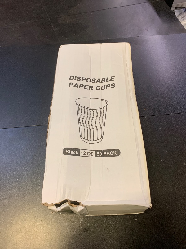 Photo 1 of Lamosi Coffee Cups 12 oz 50 Pack, Black Disposable Coffee Cups, Corrugated Paper Cup 12 oz, Ripple Wall Insulated Water Cup Without Lids for Hot Beverage (Black, 50 Pack, 12 OZ)