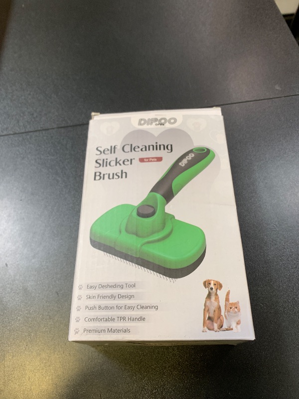 Photo 1 of Dipoo Self Cleaning Deshedding Brush for Dogs & Cats - Skin Friendly Grooming Tool with Hair Removal for Haired Pets, Green