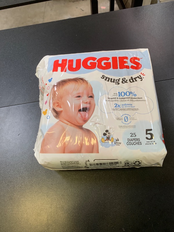 Photo 1 of Huggies Size 5 Diapers, Snug & Dry Baby Diapers, Size 5 (27+ lbs), 25 Count, Packaging May Vary