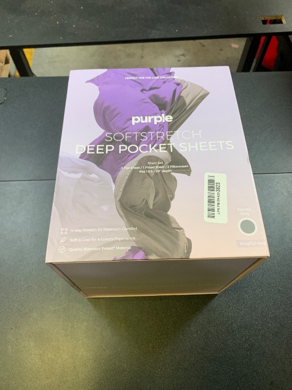 Photo 1 of Purple Deep Pocket SoftStretch Sheets, King/Cal King, Rayon Blend, Moisture-Wicking, Stormy Grey, Fits Other Mattresses, Adaptive Support