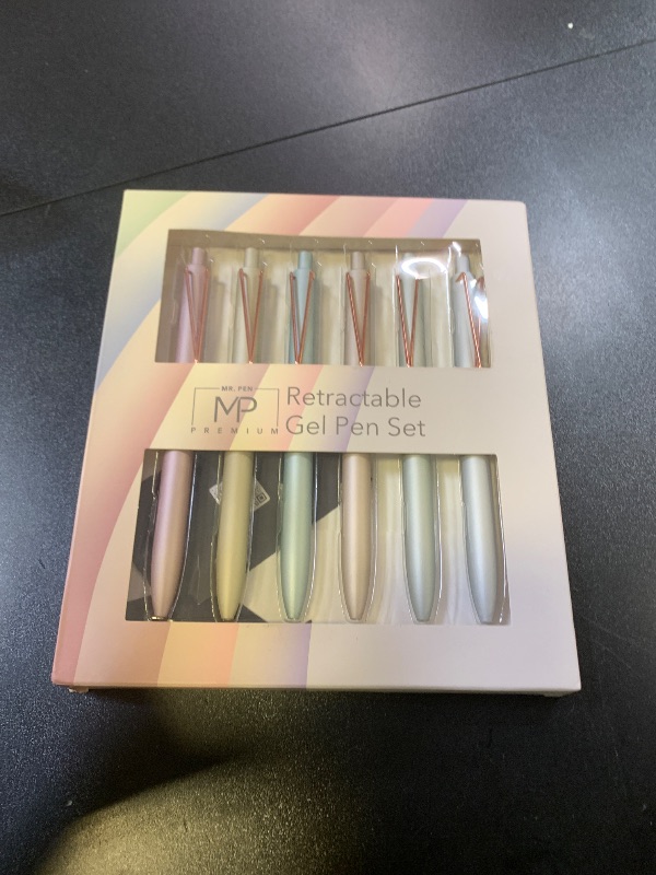 Photo 1 of Mr. Pen- Retractable Gel Pens, 6 Pack, Black Ink Gel Pens Fine Point, Metallic Colorful Barrels
