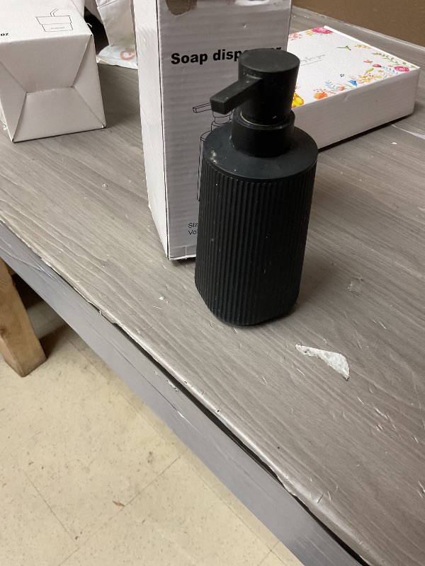 Photo 1 of Small Soap Dispenser for Bathroom and Kitchen, Modern Farmhouse Striped Style Plastic Hand Soap Dish Soap Dispenser with Pump Matte Black