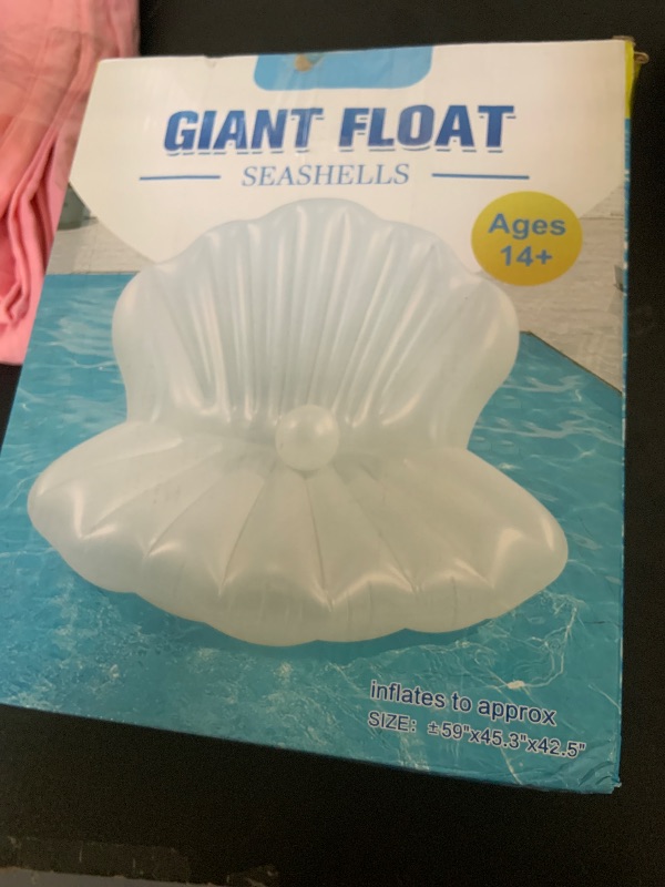 Photo 1 of 52" Thickened Inflatable Seashell Pool Float, Giant Pool Floating Raft Chair with Pearl Balls, for Birthday Party, Ocean Theme Decorations, Beach & Pool Party Decorations