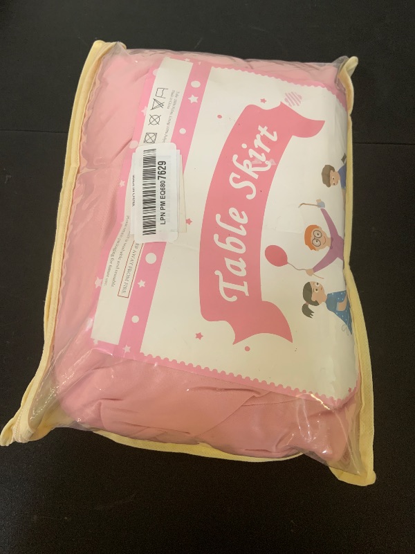 Photo 1 of 1 Pack Pink Spandex Table Clothes for 6 Foot Rectangle Tables, 6FT Wrinkle Free Fitted Tablecloths Ruffles Table Cover with Skirt for Baby Shower Birthday Party Banquet Wedding and Events