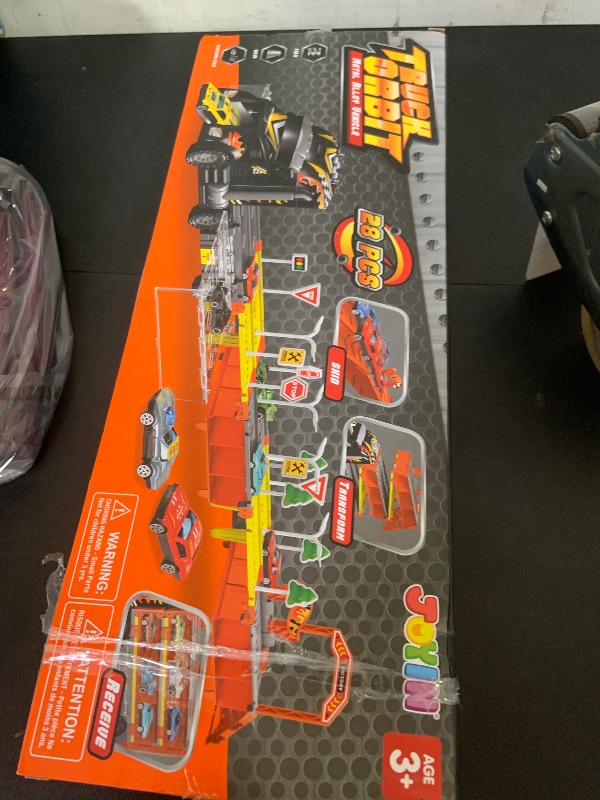 Photo 1 of JOYIN Toy Truck for Kids, Race Toy Cars, 60" Extra Long Race Track and 12 Die-Cast Metal Cars, Toddler Carrier Truck Playset with Lights & Sounds, Birthday Gift for 2 3 4 5 6 7 Years Old Boys Girls