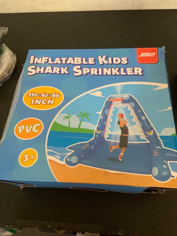 Photo 1 of JOSEN Sprinkler for Kids Outdoor Play, Giant Inflatable Shark Water Toys Splash Pad with Basketball Hoop, Fun Sprinkler Summer Outdoor Game for 3-8 Years Old Children Boys Girls Gift