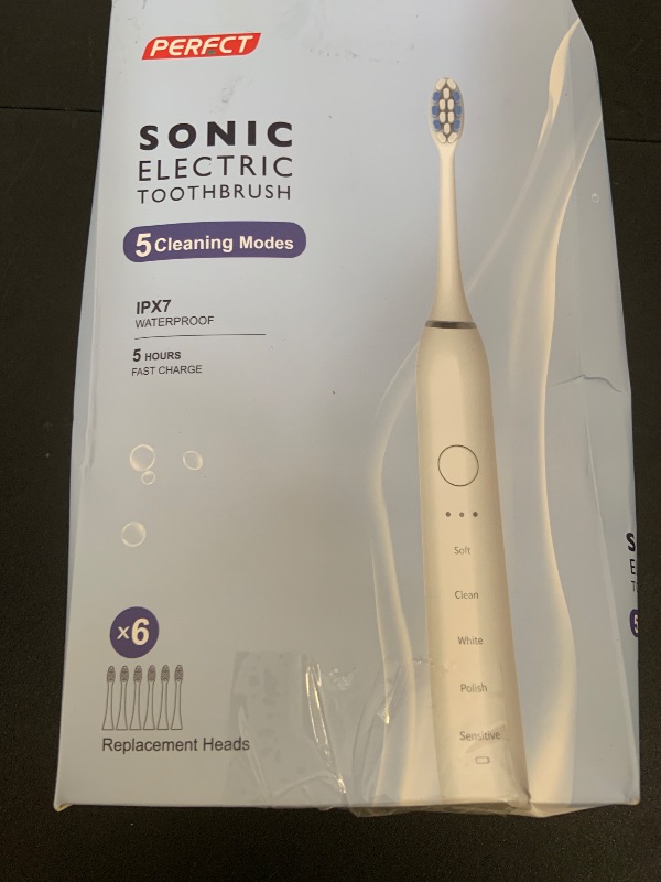 Photo 1 of PERECT Sonic Electric Toothbrush for Adults & Kids with 6 Brush Heads, 1 Charge for 90 Days, IPX7 Waterproof, 5 Modes with 2 Minutes Smart Timer, Travel Case & Dental Soft Picks, White,Adult