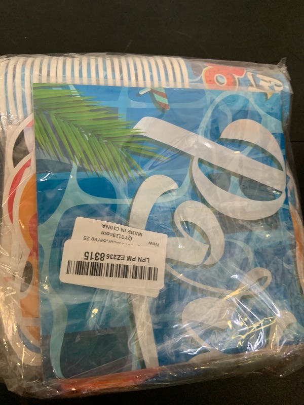 Photo 1 of Qyeahkj 239Pcs Summer Beach Pool Party Birthday Decorations Pool Party Tableware Set Supplies Beach Ball Birthday Favors Hawaii Decor,Serve 25