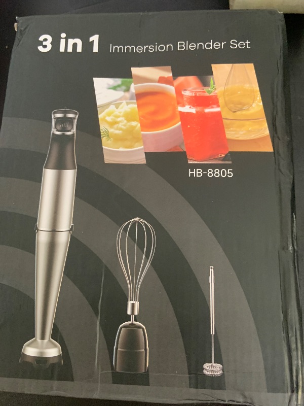Photo 1 of Immersion Blender Handheld 1100W 3 in 1 Corded Stick Hand Blenders for Kitchen with Trigger Speed Control, with Whisk, Milk Frother Attachemnts, Perfect Emulsifier for Soup, Smoothie, Puree