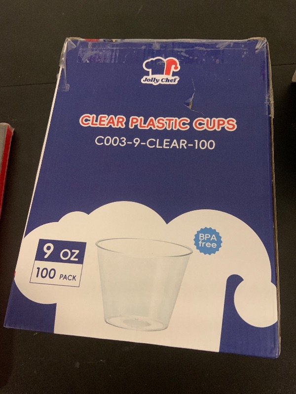 Photo 1 of JOLLY CHEF 9 oz Clear Disposable Plastic Cups, 100 Pack Clear Plastic Cups Tumblers, Heavy-duty Party Glasses, Disposable Cups for Thanksgiving, Halloween, Christmas Party