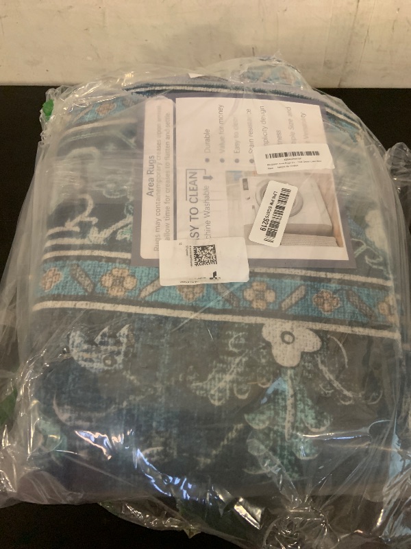 Photo 1 of RELEANY Area Rugs 5'x7' Washable Non-Slip, Floral Vintage Distress Print Pattern Medallion Carpet for Living Room Bedroom Dining Room, Teal Green Lake Blue Turquoise