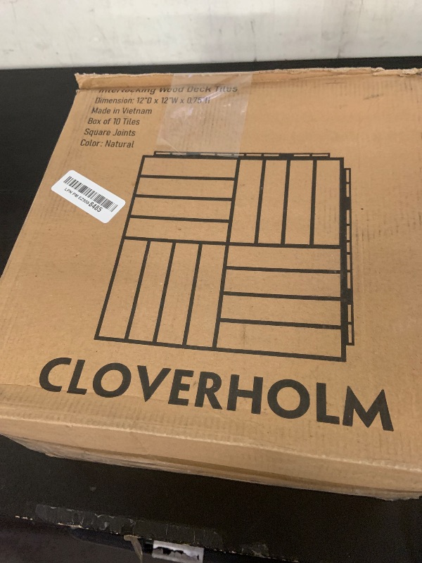 Photo 1 of CLOVERHOLM 10 PCs Interlocking Deck Tiles, 12x12x0.75 inches Waterproof Wood Patio Floor Tiles for Indoor and Outdoor, Easy Snap Flooring, Balcony, Backyard, Square Joints, Natural
