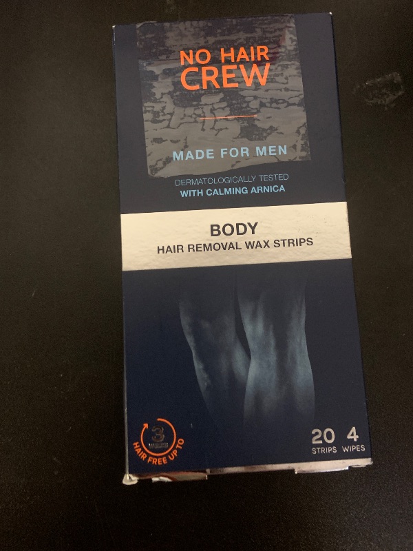 Photo 1 of NO HAIR CREW Body Wax Strips – High Performance Wax Strips Made for Men, 20 strips & 4 soothing cleansing wipes
