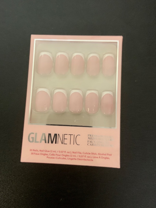 Photo 1 of Glamnetic Press On Nails - Classy French | Medium Square Fake Nails, Trendy Micro French Tip, Reusable | 15 Sizes - 30 Nail Kit