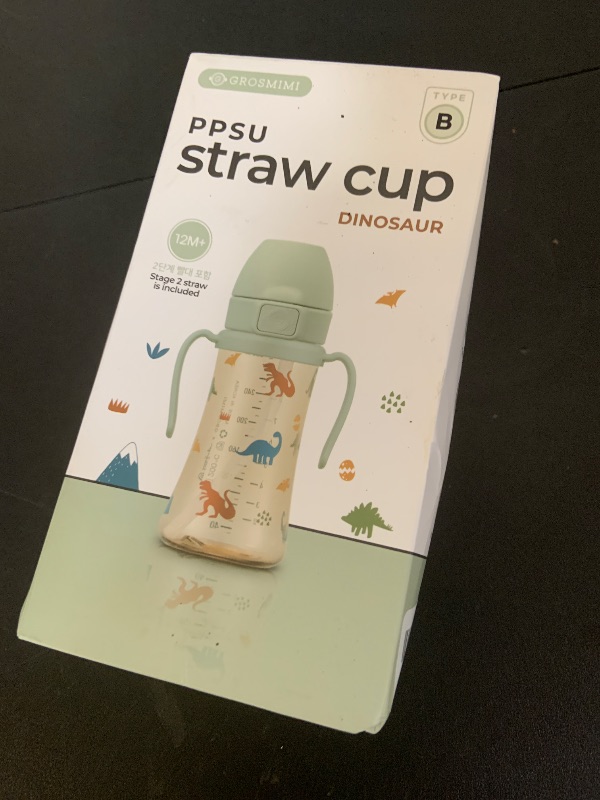 Photo 1 of GROSMIMI Flip Top Spill Proof Sippy Cup, PPSU, BPA Free, 10 oz, Stage 2 Straw for Toddlers (Dinosaur)