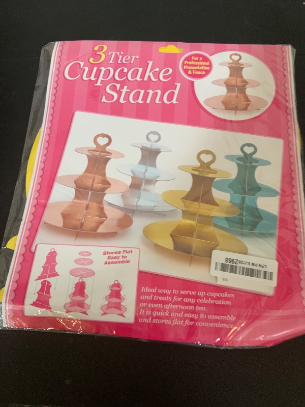 Photo 1 of YLDW 3-Tier Cupcake Stand, Cake Stand Holder, Tiered DIY Cupcake Stand Tower for Dessert Table Displays, Birthday Theme Party Favors Decoration, Floral Tea Party, 12" W x 12.8" H, Yellow