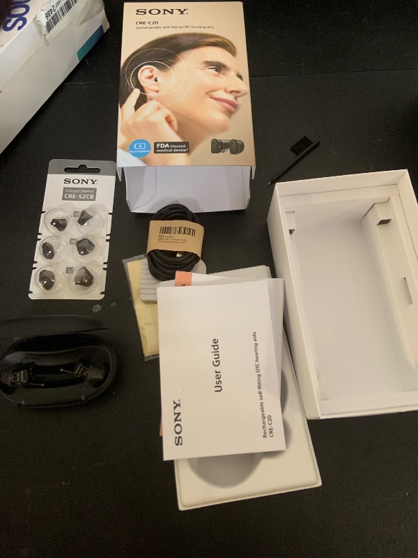 Photo 1 of Sony CRE-C20 Self-Fitting OTC Hearing Aids for Mild to Moderate Hearing Loss, Prescription-Grade Sound Quality, Compact Virtually Invisible Design, Customizable App, and Rechargeable Battery