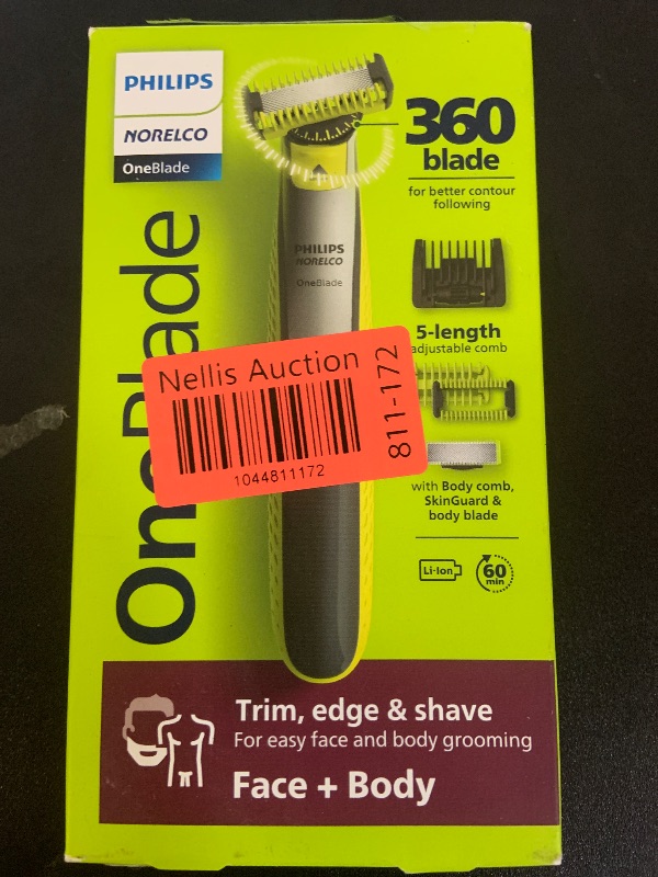 Photo 1 of Philips Norelco OneBlade 360 Hybrid Face + Body, Electric Beard Trimmer, Shaver and Body Groomer, with 360 Blade Technology, 1x 360 Blade for Face, 5in1 Adjustable Comb, 1x Body Kit, Model QP2834/70