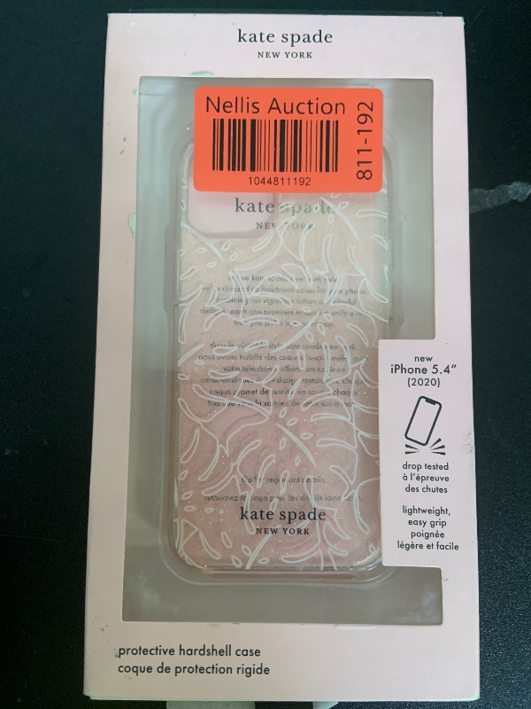 Photo 1 of kate spade new york Protective Hardshell Case Compatible with iPhone 12 Mini - Island Leaf Pink Glitter/Clear/Blush Bumper