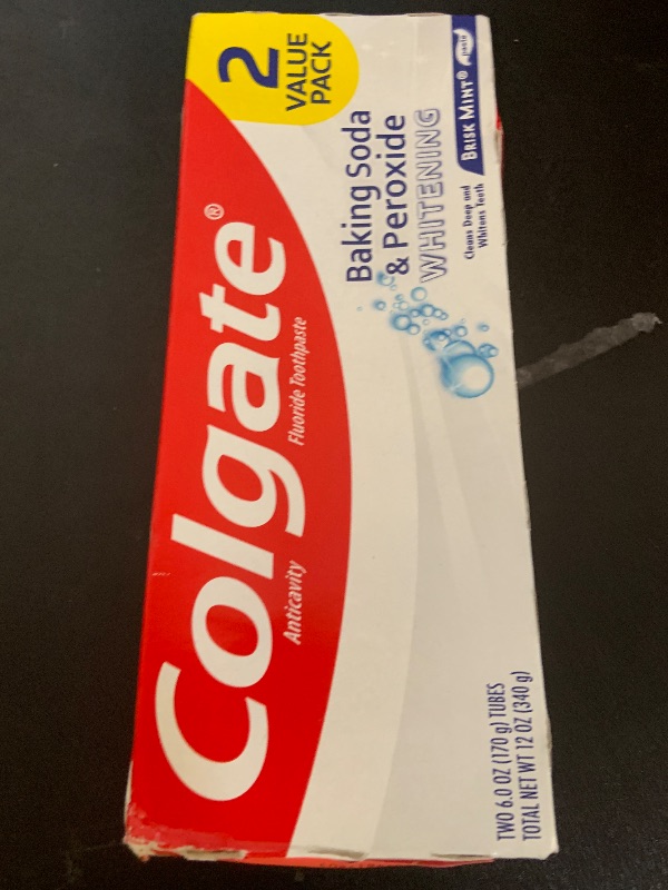Photo 1 of Colgate Baking Soda & Peroxide Toothpaste - Whitens Teeth, Fights Cavities & Removes Stains, Brisk Mint, 6 Ounce (Pack of 2)