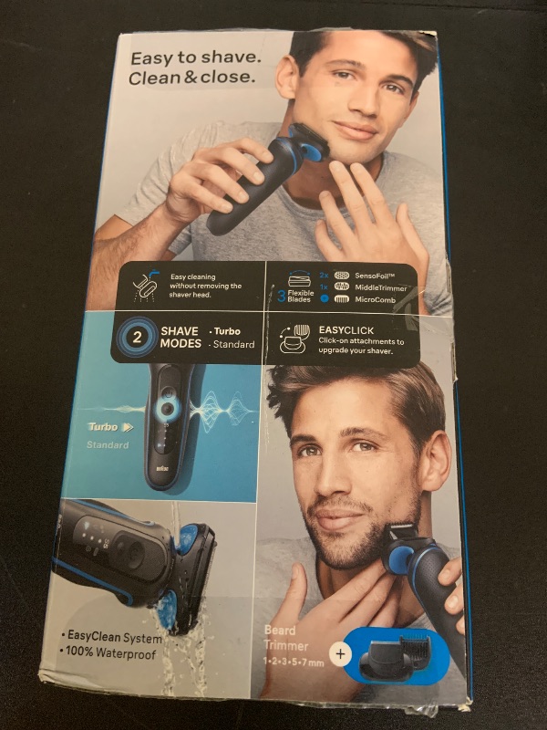 Photo 1 of Braun Electric Shaver for Men, Series 5 5120s, Wet & Dry Shave, Turbo Shaving Mode, Foil Shaver, Engineered in Germany, with Beard Trimmer & Attachments, Blue