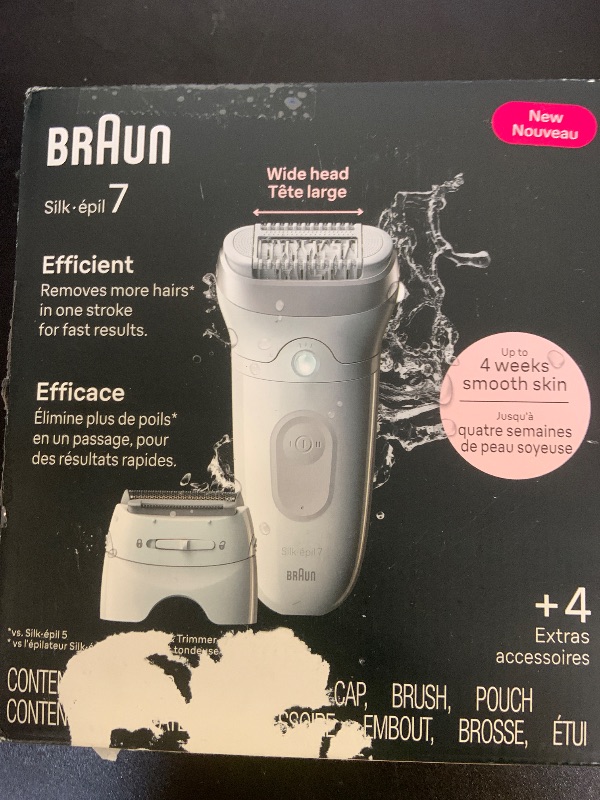 Photo 1 of Braun Epilator Silk-épil 7, Hair Removal Device, Women Shaver & Trimmer, Wet and Dry, Wide Head, Includes Shaver Head and Trimmer Comb, SE7-041, Silver