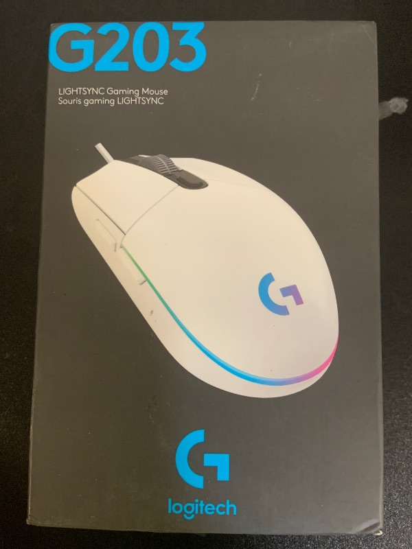 Photo 1 of Logitech G203 Wired Gaming Mouse, 8,000 DPI, Rainbow Optical Effect LIGHTSYNC RGB, 6 Programmable Buttons, On-Board Memory, Screen Mapping, PC/Mac Computer and Laptop Compatible - White