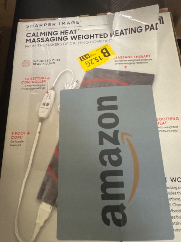 Photo 1 of Calming Heat Massaging Weighted Heating Pad by Sharper Image- Electric Heating Pad with Massaging Vibrations, Auto-Off,12 Settings- 3 Heat, 9 Massage- 27 Relaxing Combinations, 12” x 24”, 4lbs