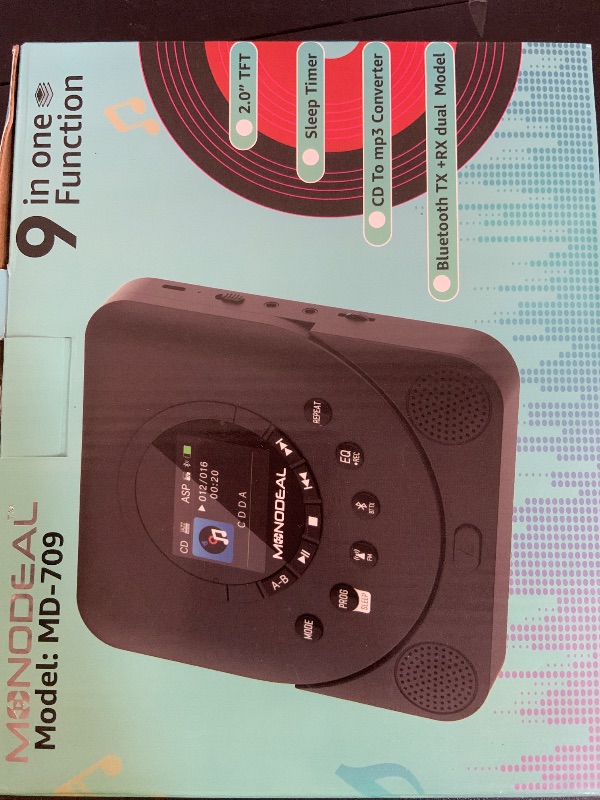 Photo 1 of CD Player Portable, MONODEAL Dual Stereo with CD Player with Speakers, Rechargeable Discman Player for car, Support TF Card, FM Receiver and Transmitter with Sleep Timer, Colorful TFT Screen