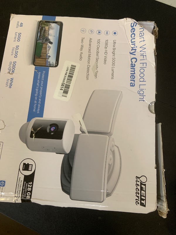 Photo 1 of Feit Electric SEC5000/CAM/WIFI Outdoor LED Smart Security Camera with Motion Sensor, 2-Way Audio, 5000 Lumens Floodlight, Works with Alexa and Google Asst, Alarm, Hardwired, Updated Version of SEC3000