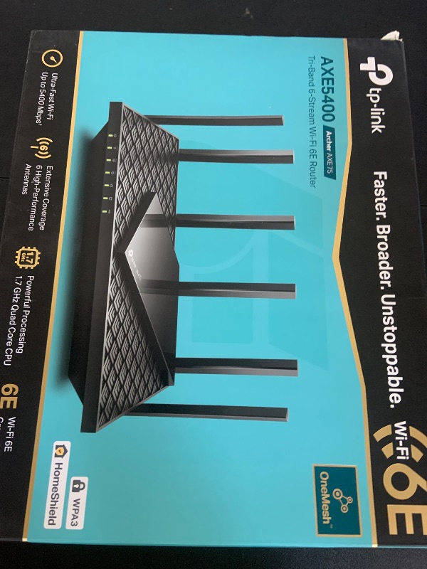 Photo 1 of TP-Link AXE5400 Tri-Band WiFi 6E Router (Archer AXE75)- Gigabit Wireless Internet for Gaming, VPN, OneMesh, WPA3