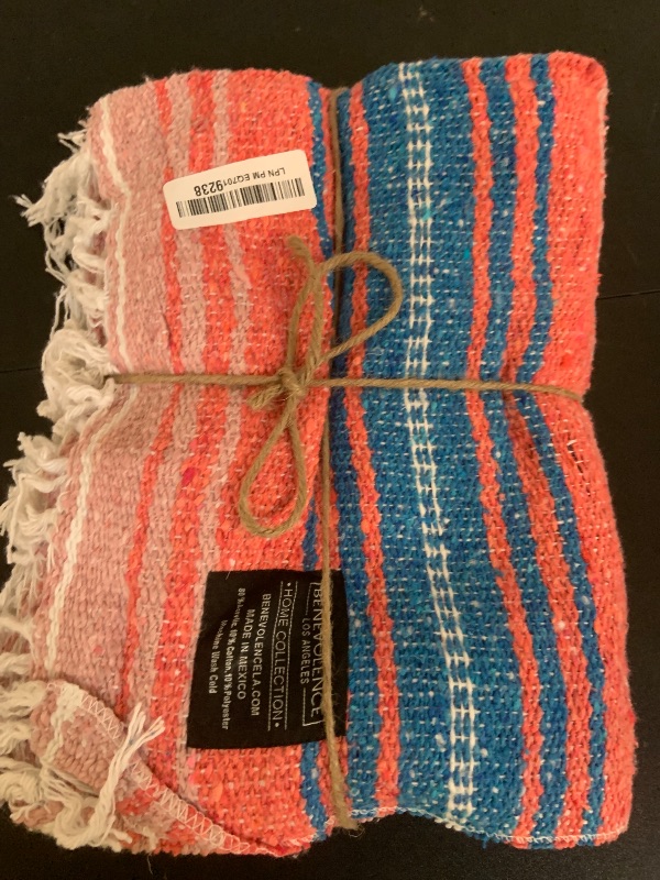 Photo 1 of Benevolence LA Authentic Handwoven Mexican Blanket | Yoga Blankets, Outdoor, Picnic, Beach, Camping | Equestrian Saddle | Serape 50x70 inches - Coral, Pack of 1