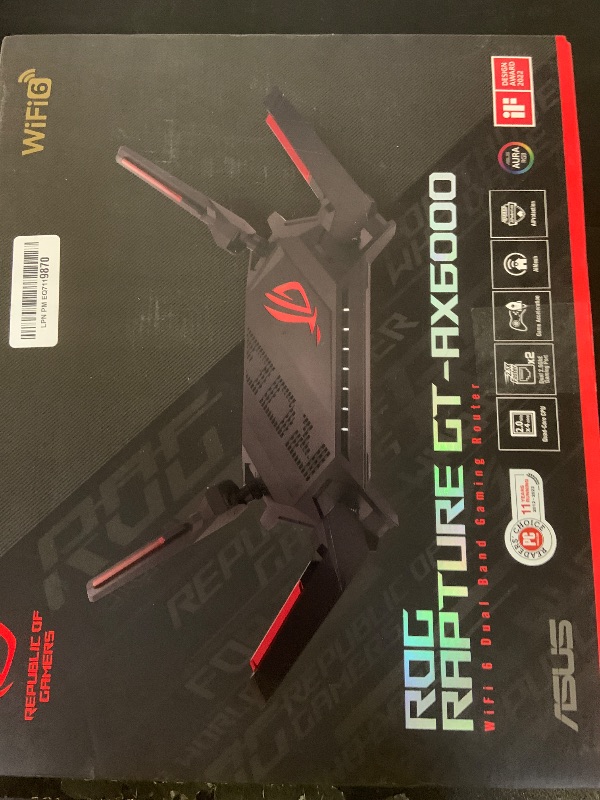 Photo 1 of ASUS ROG Rapture WiFi 6 AX Gaming Router (GT-AX6000) Dual 2.5G WAN/LAN Ports, Quad-Core 2.0Ghz CPU, WAN Aggregation, AiMesh Compatible, Lifetime Internet Security, Instant Guard, Aura RGB