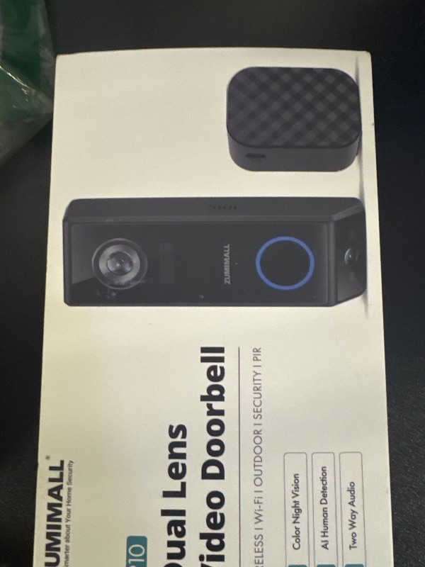 Photo 1 of ZUMIMALL Dual Lens Doorbell Camera with Chime, 2K HD Video Doorbell Wireless Battery Solar Powered, No Monthly Fees, Wireless/Wired Installation, 2-Way Talk/IP65/Cloud/Alexa/PIR/AI/2.4G WiFi
