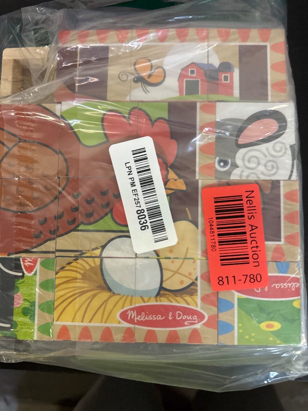 Photo 1 of Melissa & Doug Farm Wooden Cube Puzzle with Storage Tray - 6 Puzzles in 1 (16 pcs) - FSC Certified