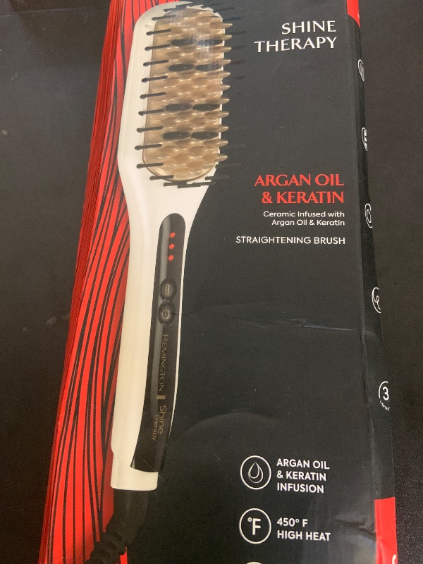 Photo 1 of Remington Shine Therapy Hair Straightener Thermal Brush - Ceramic Infusion Technology, Argan Oil & Keratin Infused, One Pass Hair Straightener Brush with 7 Precision Heat Settings, Cool Tip Bristles