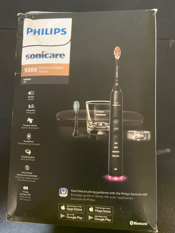 Photo 1 of Philips Sonicare DiamondClean Smart 9300 Electric Toothbrush, Sonic Toothbrush with App, Pressure Sensor, Brush Head Detection, 4 Brushing Modes and 3 Intensity Levels, Black, Model HX9903/15