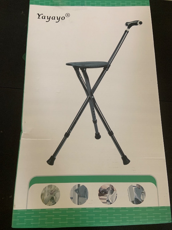 Photo 1 of Yayayo Hold 440 lbs Folding Canes with Seat Walking Stick Height Adjustment Cane Seat Capacity Frosted Handle with Magnetic Therapy Stone Crutches Stool (Square LED)