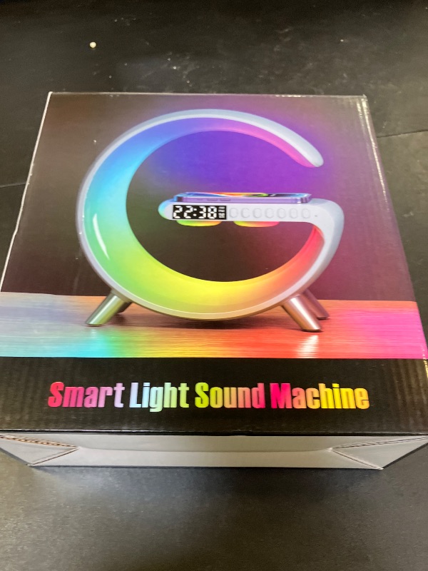 Photo 1 of Treligate Table Lamp with Wireless Charger, Atmosphere Lamp with White Noise, Smart Light Sound Machine, Bluetooth Speaker with Alarm Clock, App Control Night Light Lamp for Bedroom?Large G ?NH-69?